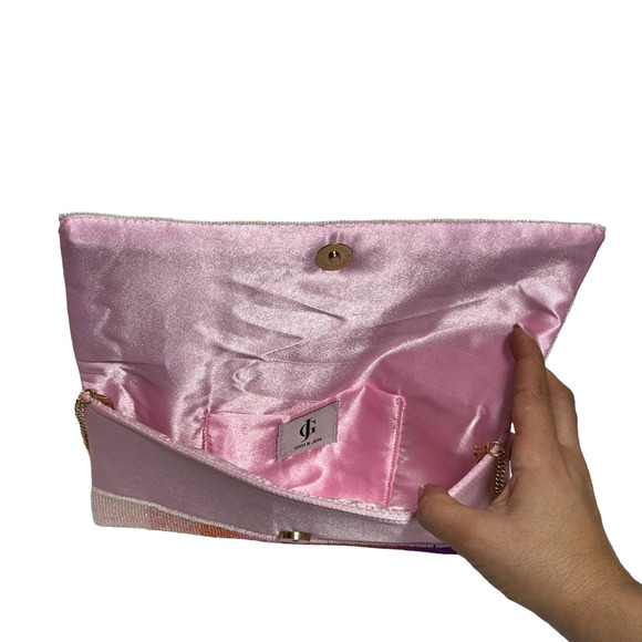 Rose All Day Beaded Clutch / Crossbody Purse shades of Pink new night out bag - Picture 7 of 10